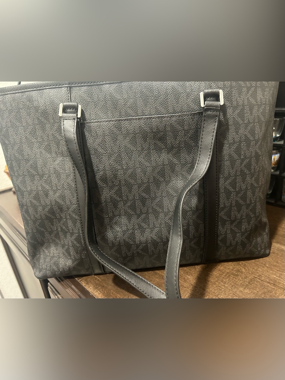 Michael Kors Black MK Monogram Tote with Silver Logo - Picture 2 of 13